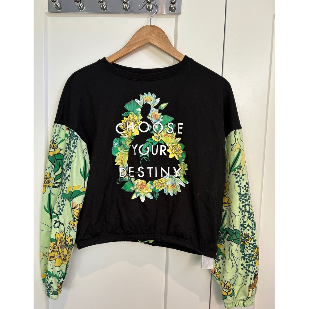 Disney Princess Tiana Choose Your Destiny Cropped Sweatshirt Black Green XS